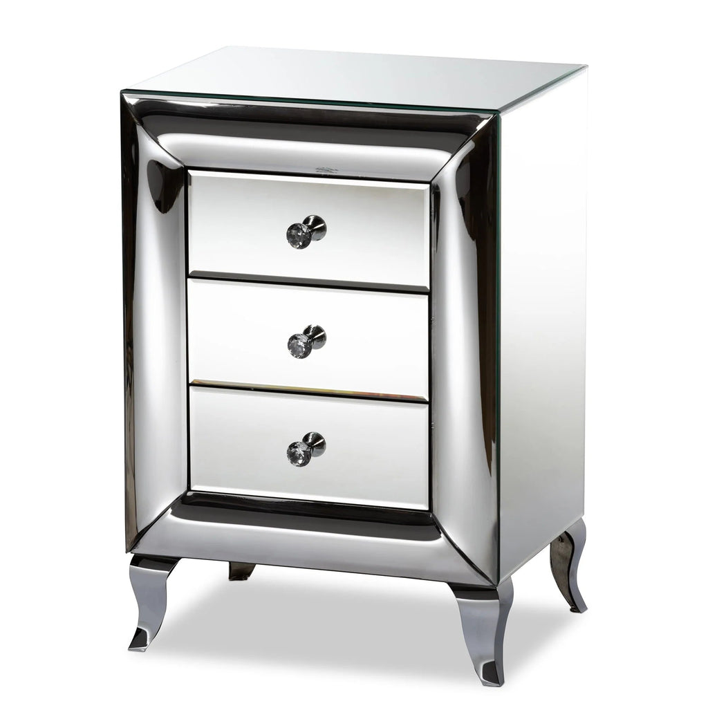 Baxton Studio Pauline Mirrored 3-Drawer End Table