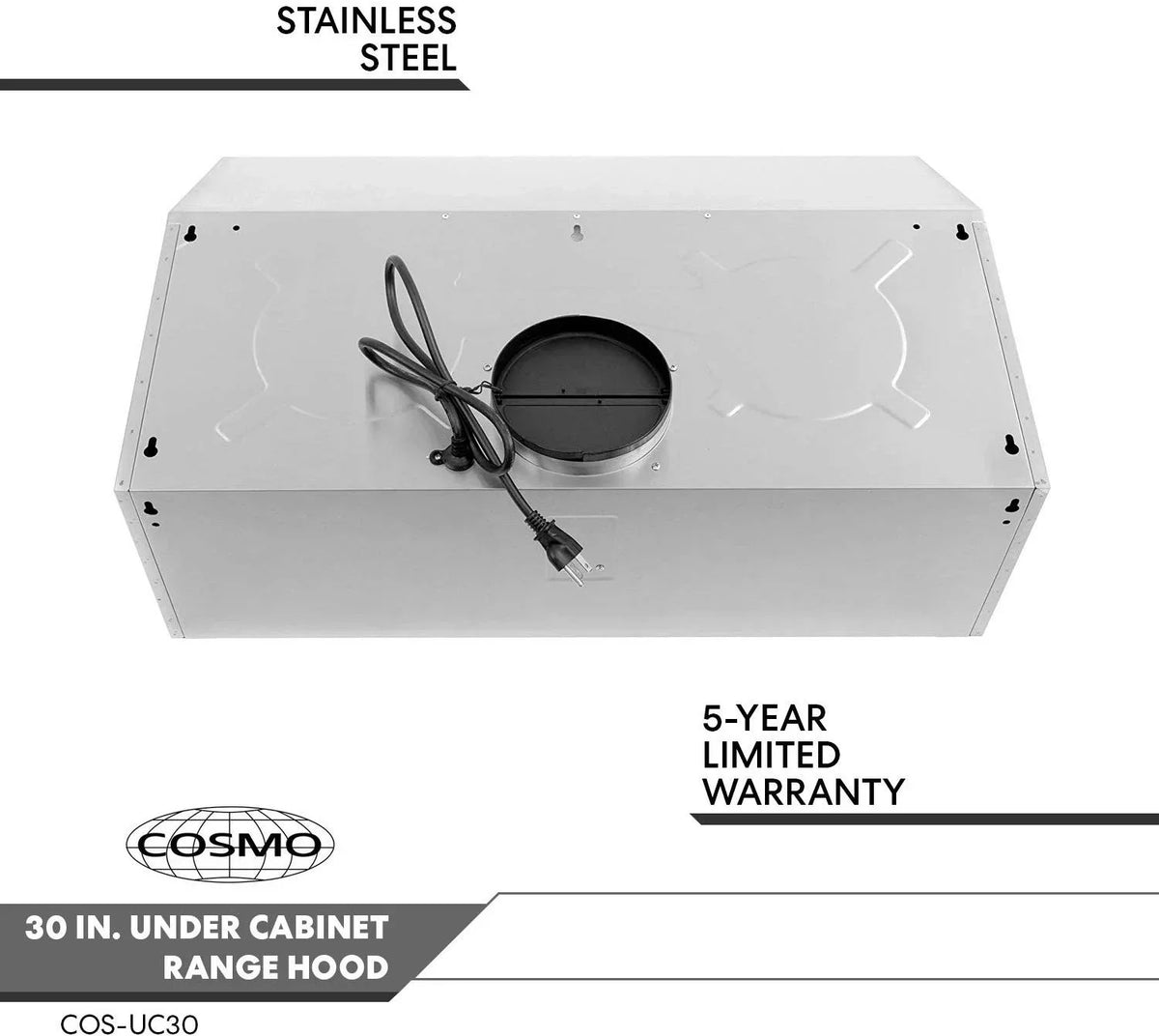 Cosmo Under-Cabinet Range Hood, 30-Inch, Silver - UC30