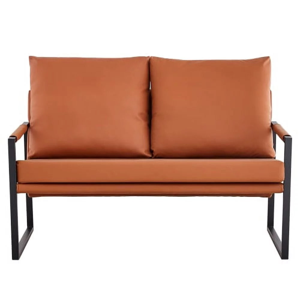 GVJMTKP Two-Seater Sofa Chair With 2 Pillows, PU Leather, Brown - SF-D008-BR