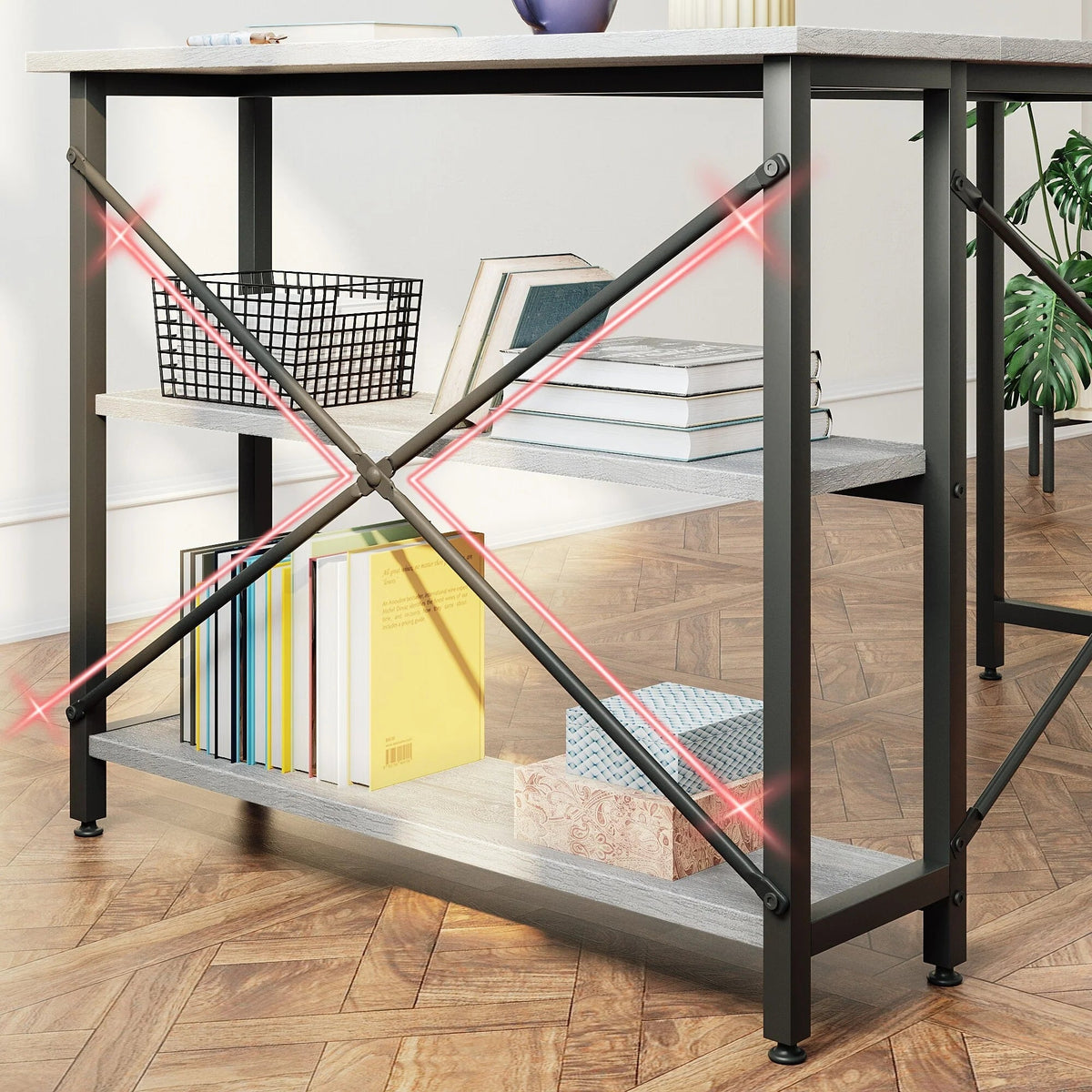 Small L-Shaped Computer Desk With Reversible Storage Shelves - 55-Inch / 47-Inch
