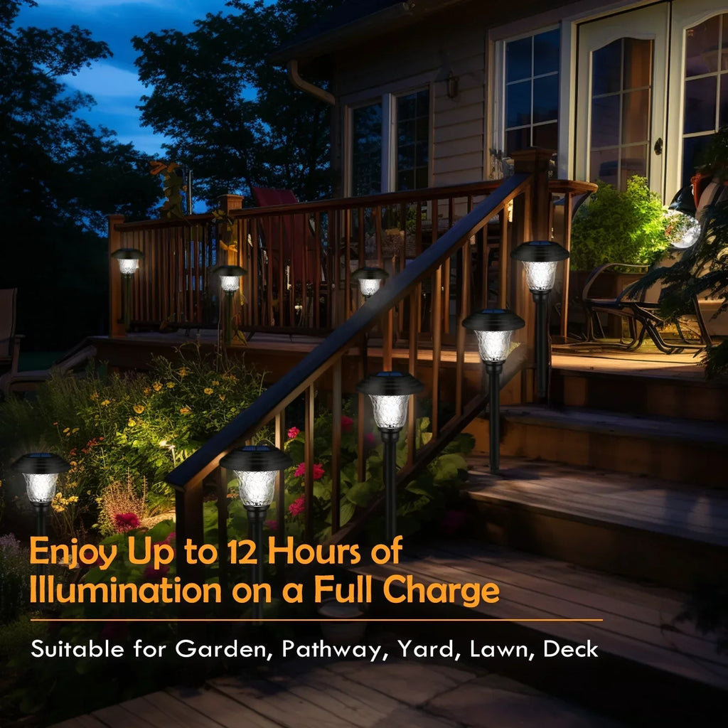 Solar Garden Landscape Lights, 8 Pack - Waterproof Glass Stainless Steel Auto-On/Off