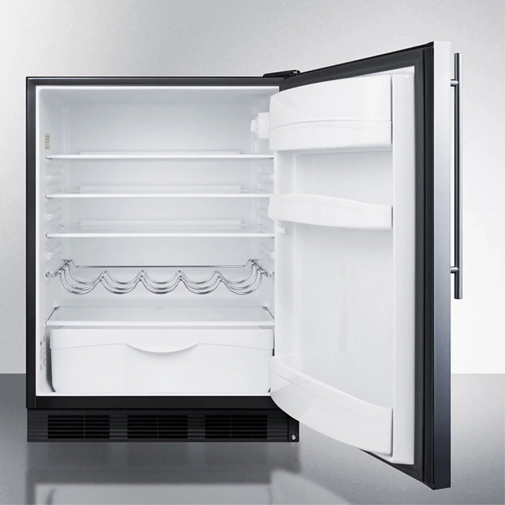 ADA Compliant Built-In Undercounter All-Refrigerator, 32 in Height, 5.5 cu. ft., Stainless Steel Wrapped Door, Black Cabinet