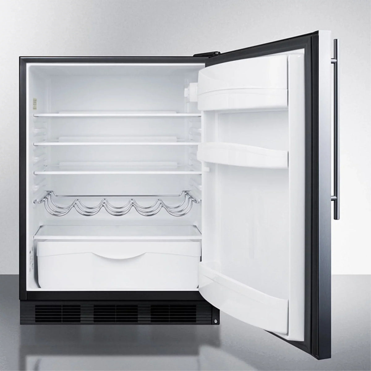 ADA Compliant Built-In Undercounter All-Refrigerator, 32 in Height, 5.5 cu. ft., Stainless Steel Wrapped Door, Black Cabinet