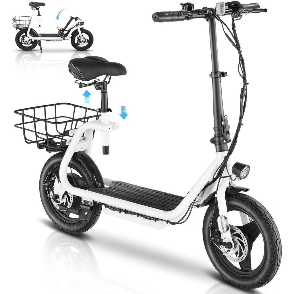 SANOPY Electric Scooter With Seat for Adults, 350W, 15 Miles, 20 Mph, 36V 5.2Ah, 14 inch Tire - Black