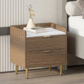 Ecarpat 2-Drawer Nightstand With Metal Legs And Marbled Worktop - 19.7in x 15.8in x 21.3in