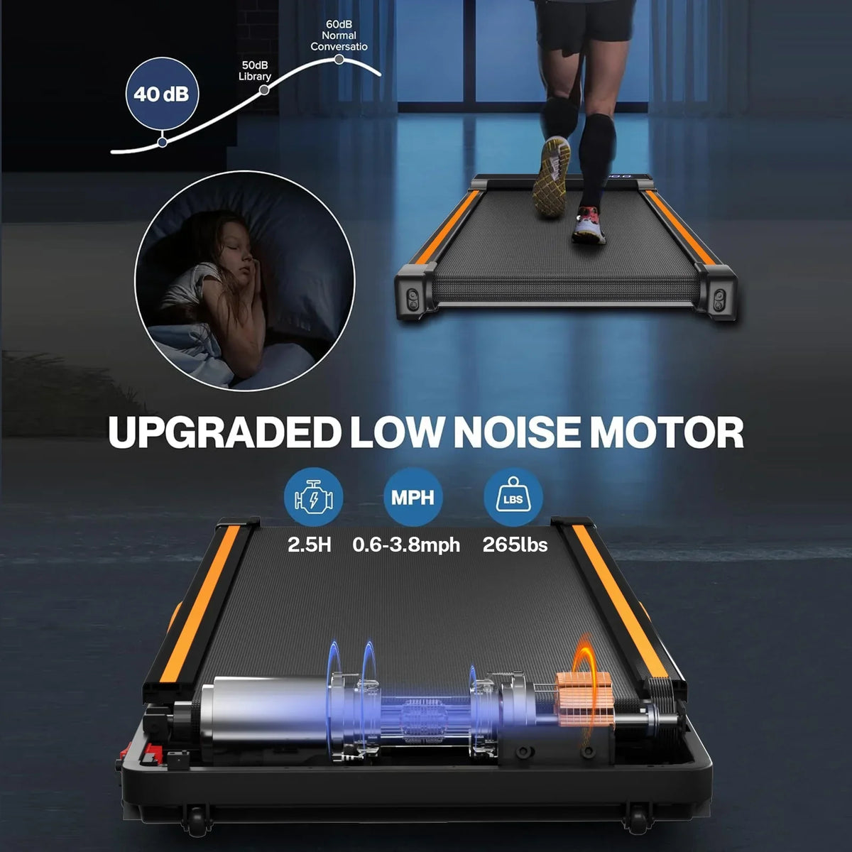 CoolHut Under Desk Treadmill With Manual Incline, 2.5HP, 265lbs