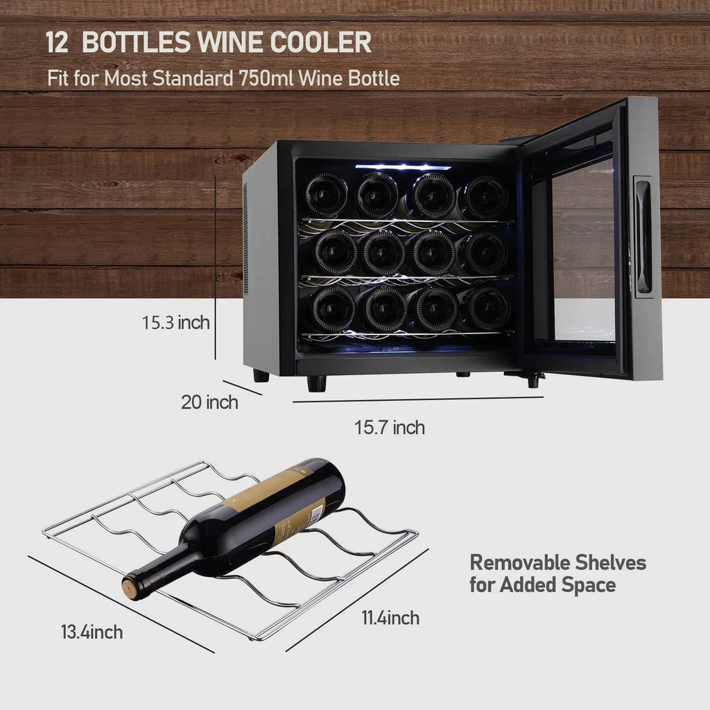 JINJUNYE Countertop Wine Cooler Refrigerator, 12 Bottle, Glass Door