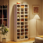 10-Tier Tall Shoe Cabinet, 30-Pair White Engineered Wood Shoe Storage Rack