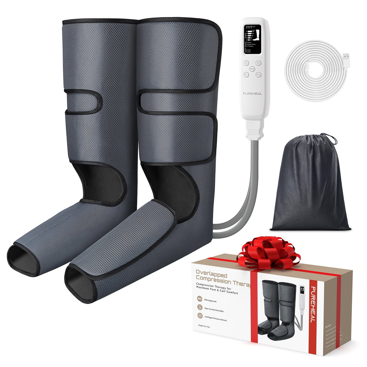 PureHeal Air Compression Foot And Leg Massager, Black - 5 Modes, 5 Intensities