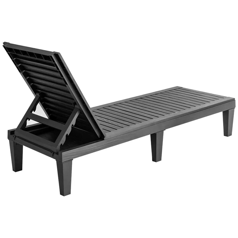 Outdoor Patio Chaise Lounge Chair Recliner - Adjustable 5 Positions, Wood Texture Design