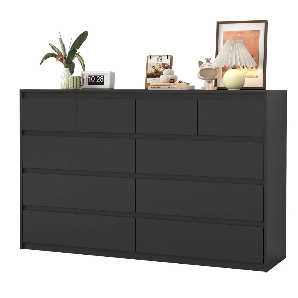 ChVans 9-Drawer Dresser With Charging Station, Black, 63in x 15.7in x 31.5in