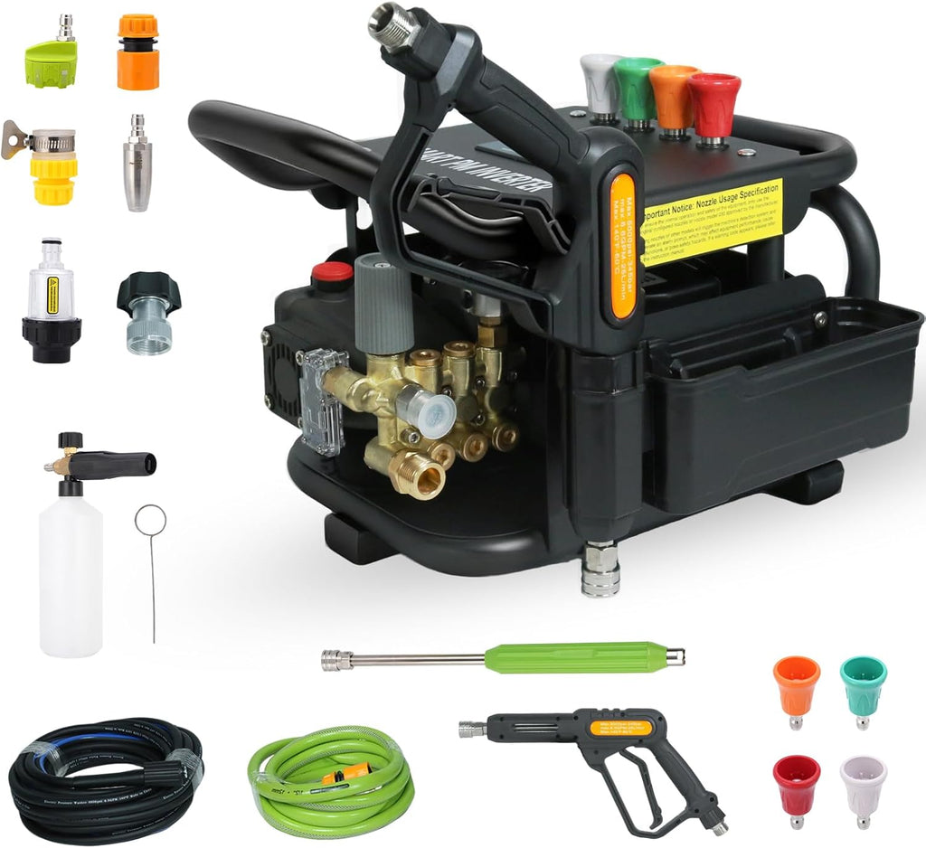 Commercial Electric Pressure Washer, 100bar 2.3GPM, 3HP PM Inverter Motor, 7 Nozzles