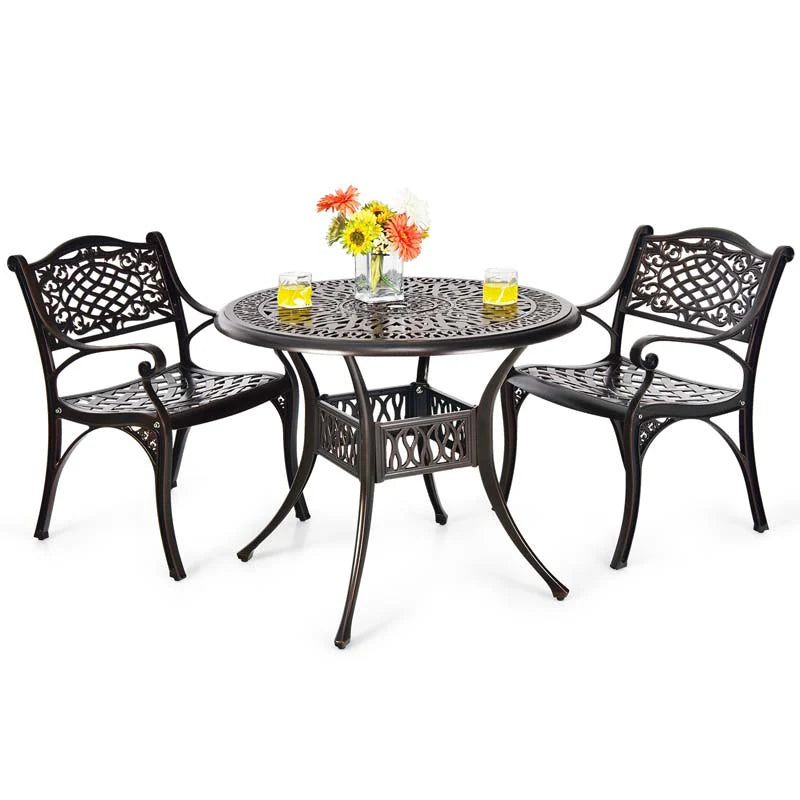 All-Weather Cast Aluminum Outdoor Dining Armchairs With Curved Seats - 2/4 Pcs