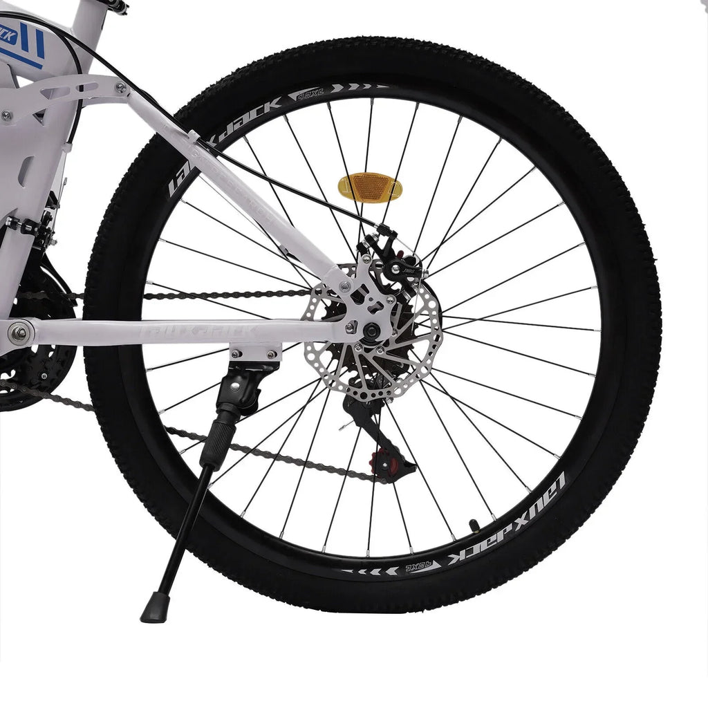 Outroad 26 inch 21 Speed Full Suspension Folding Mountain Bike, High-Carbon Steel, Double Disc Brakes - 120kg Capacity