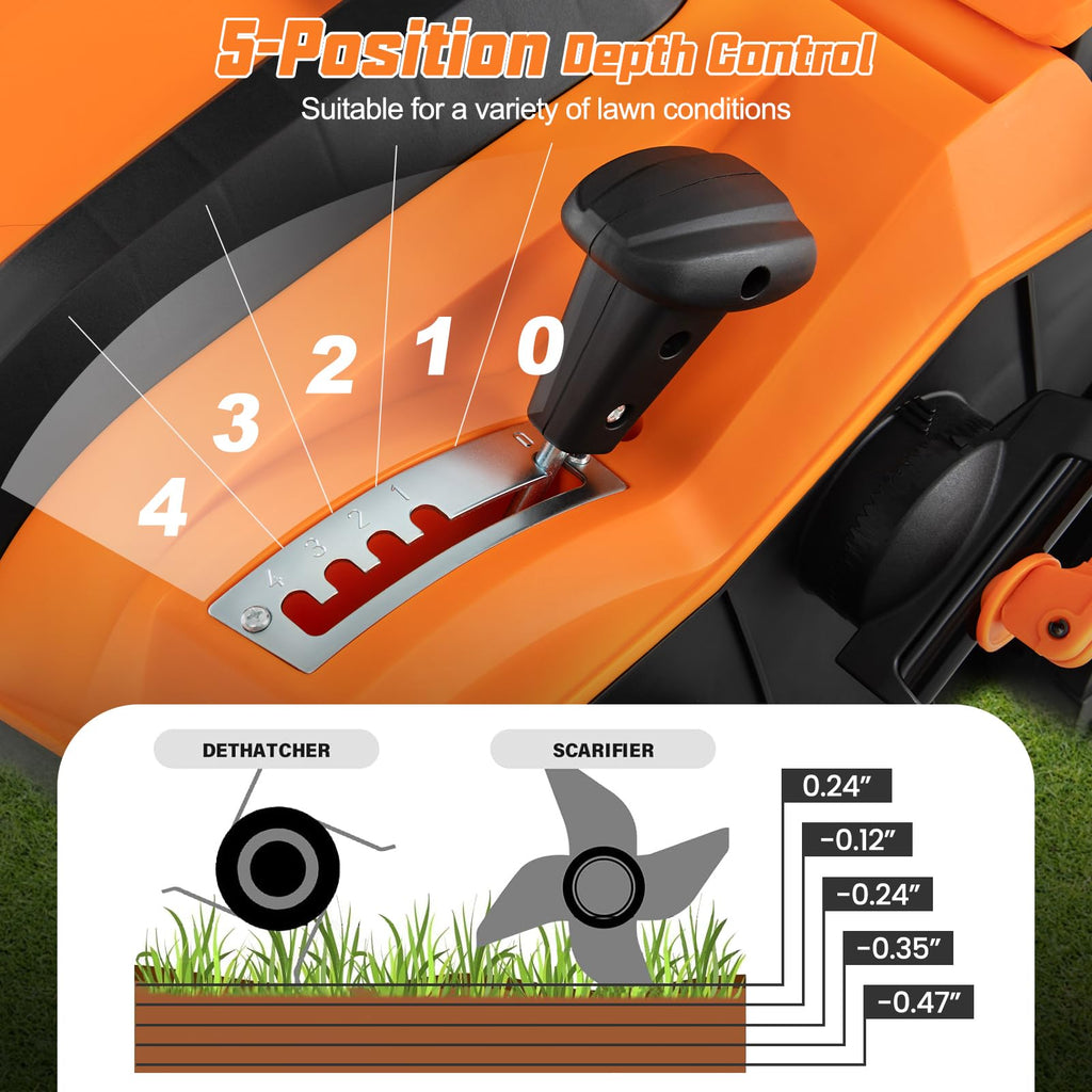 2-In-1 16-Inch 15A Corded Electric Scarifier And Lawn Dethatcher