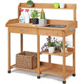 Veado Potting Bench With Sink, Drawer, Rack And Shelves, 45.2 x 17.7 x 47.6 in - Natural Wood