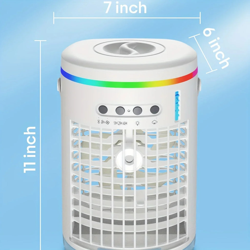 Portable Evaporative Cooler, 1400ml, 3 Speeds, USB, Remote, 7 LED Lights