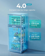 Euhomy 3.2 Cubic Feet 2-Door Mini Refrigerator With Freezer, Silver - RF-S
