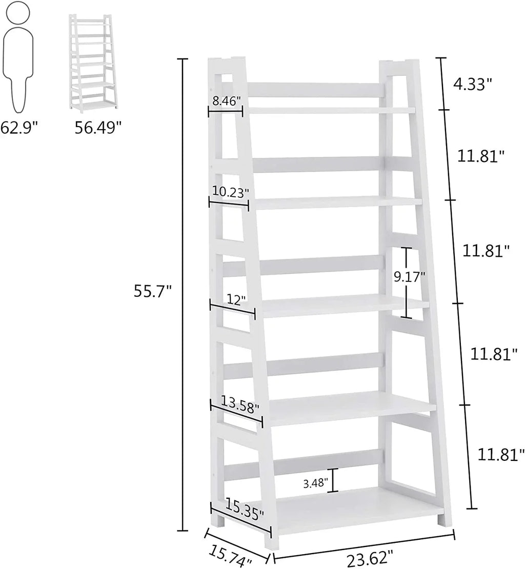 5-Tier Ladder Bookshelf Bookcase With 5 Shelves