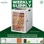 Food Dehydrator Machine, 12 Trays, Stainless Steel, 800W, 24H Timer, 30 C To 90 C