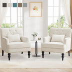Set Of 2 Upholstered Button-Tufted Accent Chairs With Lumbar Pillows - 30 x 29 x 35 inches