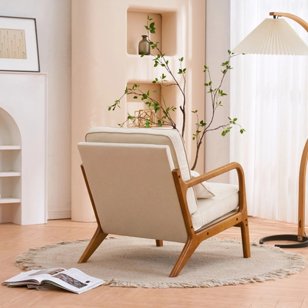 Linen Accent Lounge Chair With Solid Wood Frame, 25.6in D x 34.6in W x 36.6in H