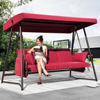 TQKVIPI 4 Person Outdoor Porch Swing Bed With Adjustable Backrest Canopy - 800 lbs Capacity