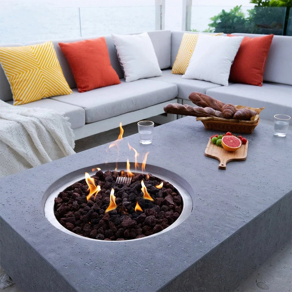 Elementi Outdoor Lunar Fire Bowl 42 Inches Grey Glass Reinforced Concrete Natural Gas Fire Pit Table