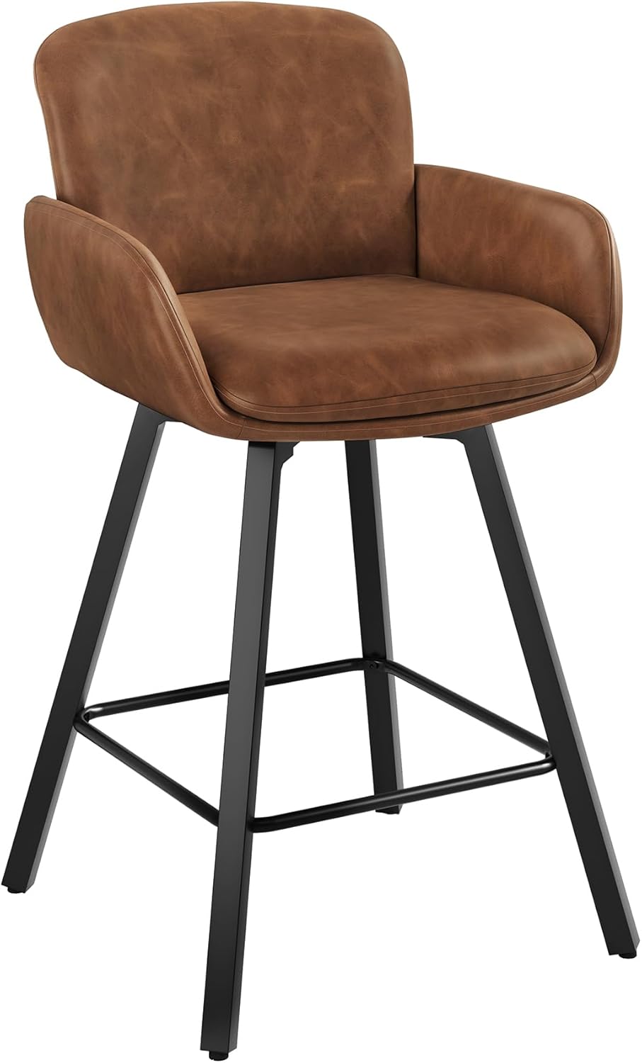 LUE BONA Counter Height Swivel Bar Stools With Backrest And Arms, 26 in, Set Of 6, Brown