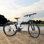 Outroad 26 inch 21 Speed Full Suspension Folding Mountain Bike, High-Carbon Steel, Double Disc Brakes - 120kg Capacity
