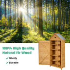 Gymax Outdoor Wooden Garden Tool Storage Shed With 5 Shelves, 28'' x 18'' x 63'' - Natural