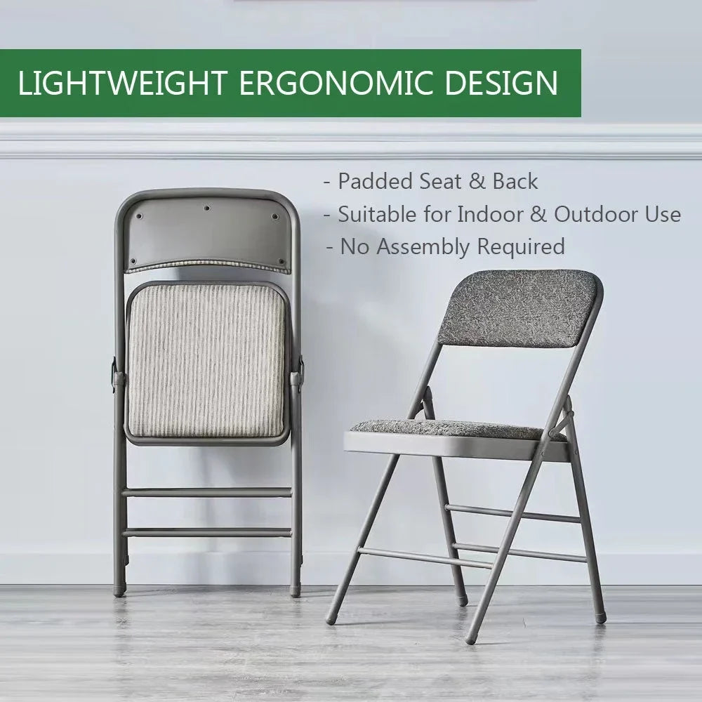 Amazingforless 2-Pack Folding Chairs With Metal Frame, Backrest And Padded Seats - Grey