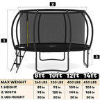 JUMPZYLLA Recreational Trampoline With Enclosure And Ladder - 12 FT