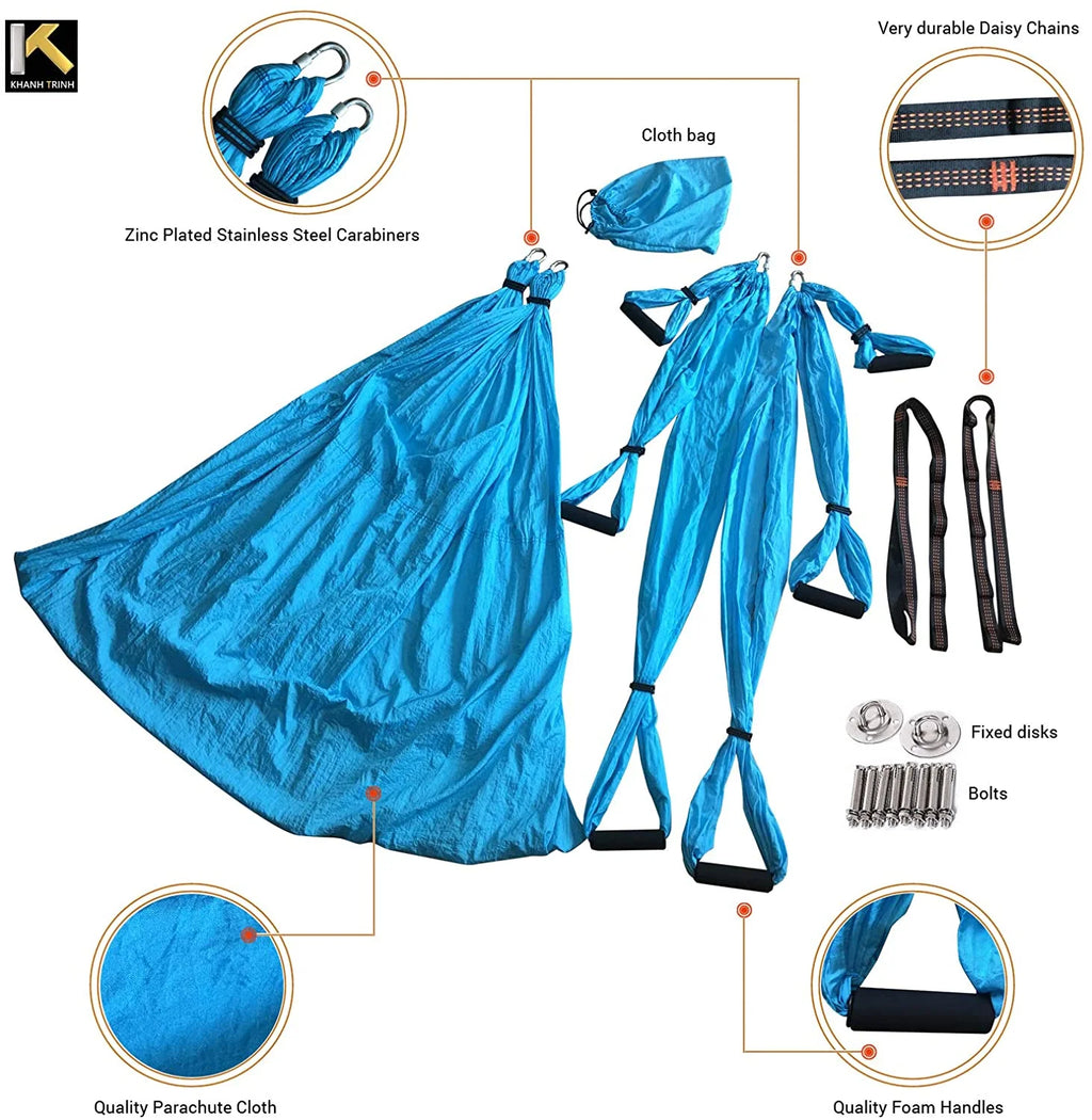 KT Aerial Yoga Hammock And Foldable Stand Set, Blue, 70.86-100.78 Height Adjustable