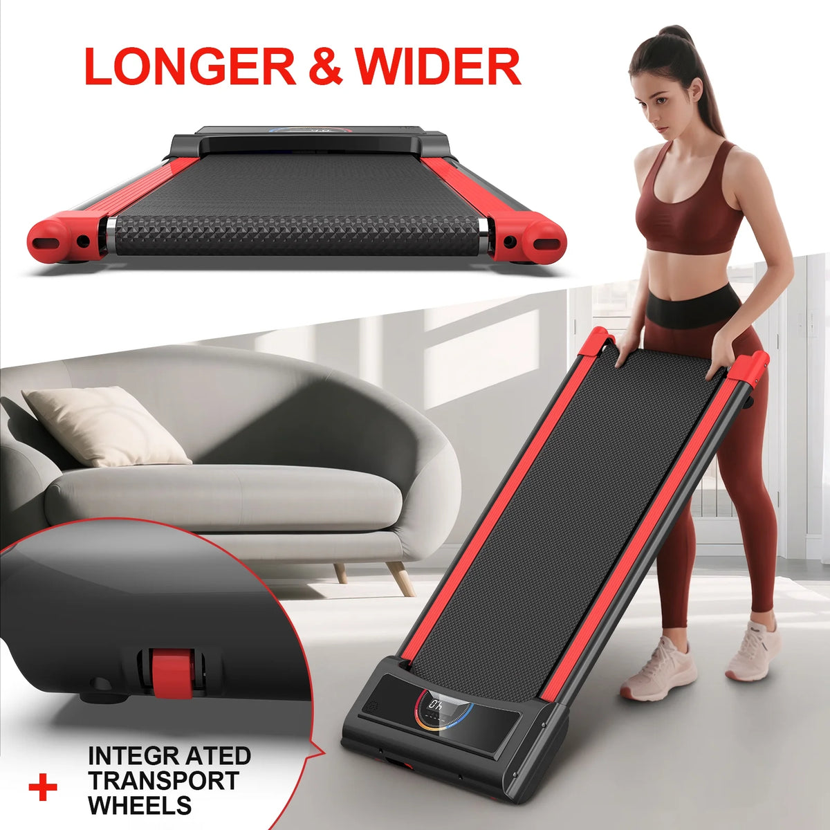 FLIMDER Portable Under Desk Walking Pad Treadmill, 2.5 HP, 265 lbs Capacity, LED Display - White Or Black
