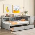 Twin Solid Wood Platform Daybed With L-Shaped Bookcases And 2 Drawers, Gray - 85.20 x 50.40 x 36.70 in