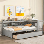 Twin Solid Wood Platform Daybed With L-Shaped Bookcases And 2 Drawers, Gray - 85.20 x 50.40 x 36.70 in
