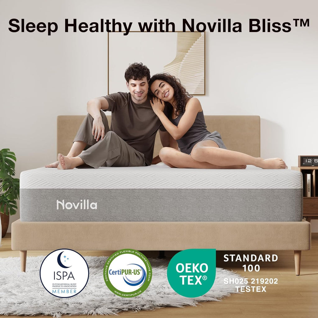 Novilla King Size 12 Inch Gel Memory Foam Mattress, Grey, Medium Plush - Bliss
