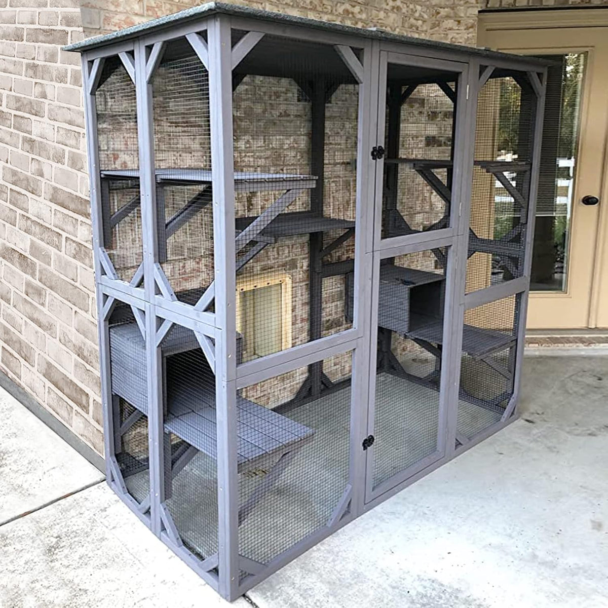 Large Walk-In Outdoor Cat Enclosure With 7 Platforms