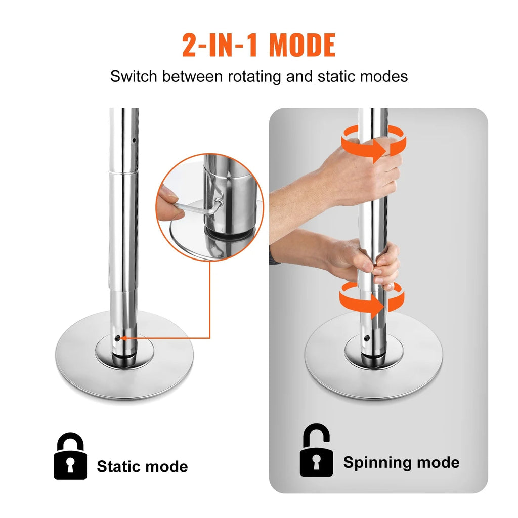 KFFKFF Dance Pole Set, 45mm Stainless Steel, Silver - HM-590S