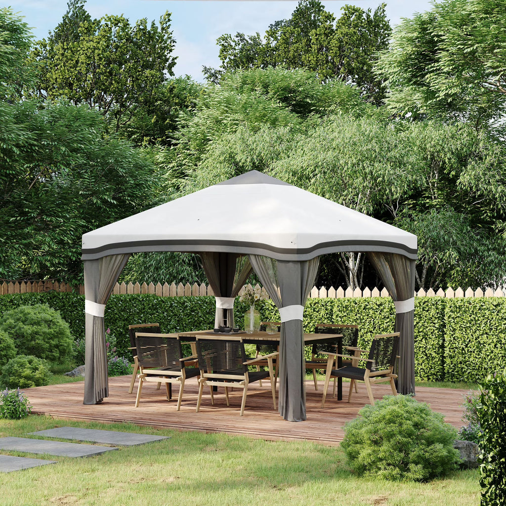 Outsunny Pop-Up Canopy With Mesh Netting, Wheeled Carry Bag And 4 Sand Bags, Beige, 10' x 10' - 84C-405V01BG