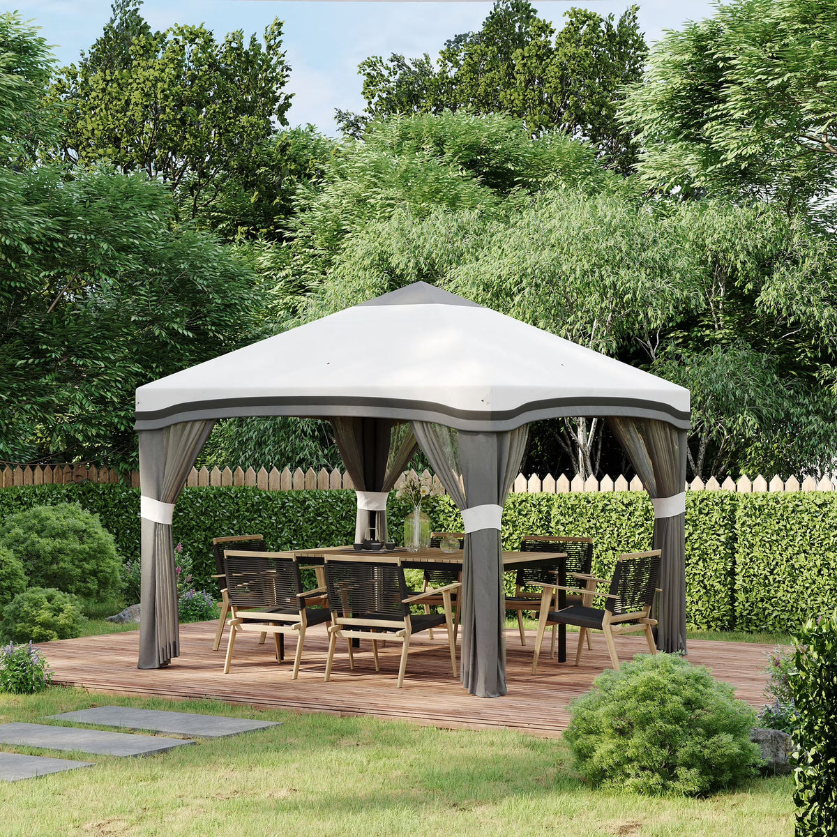 Outsunny Pop-Up Canopy With Mesh Netting, Wheeled Carry Bag And 4 Sand Bags, Beige, 10' x 10' - 84C-405V01BG