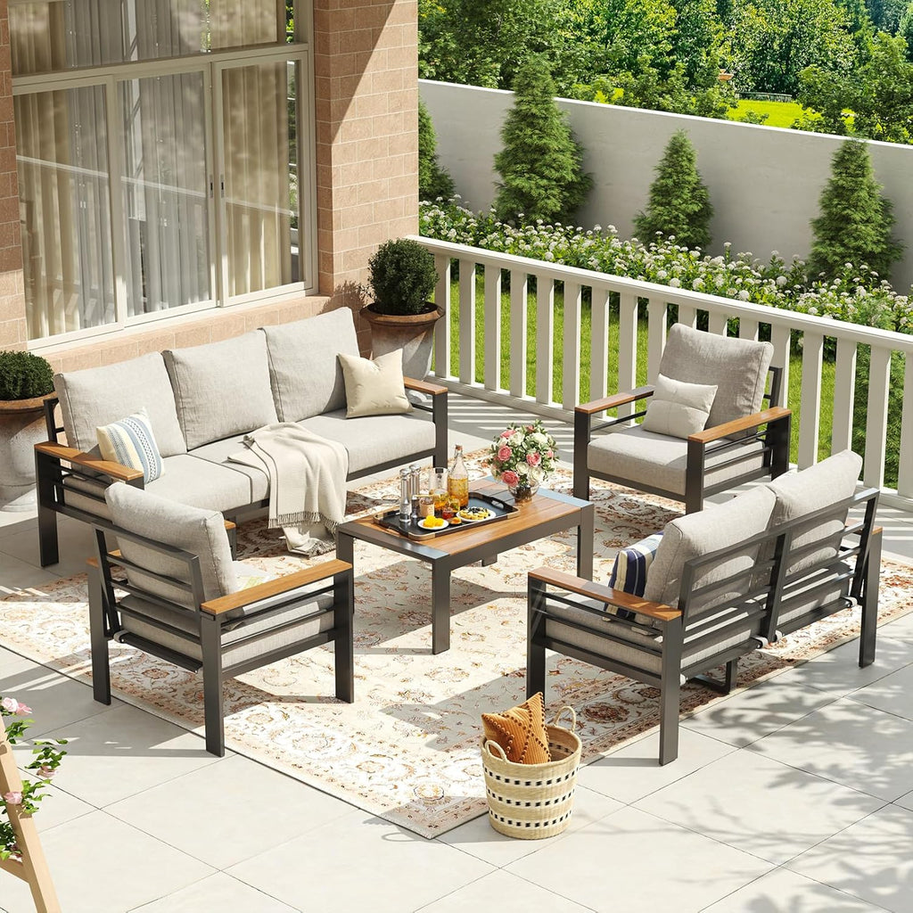 Aoxun Aluminum 7-Seat Patio Sectional With 5 in Cushions, Coffee Table And Waterproof Cover
