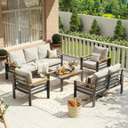 Aoxun Aluminum 7-Seat Patio Sectional With 5 in Cushions, Coffee Table And Waterproof Cover