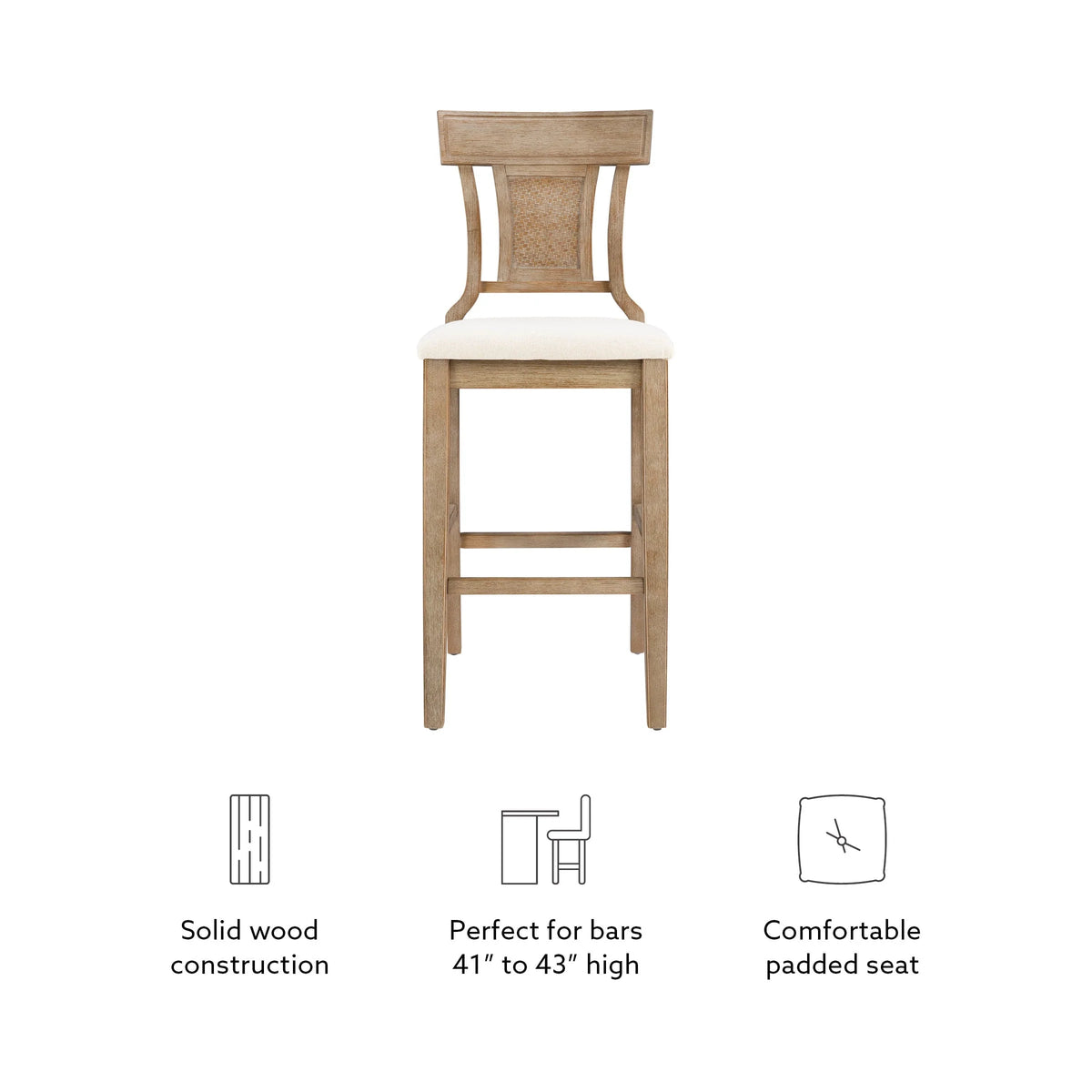 Linon Bar Stool 30 inch Rustic Brown Finish With Beige Fabric - Rylan