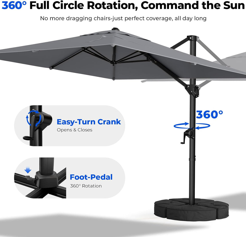 HOMSHADE Cantilever Patio Umbrella, 9x12FT, Grey, Aluminum, 360 Degree Rotation, 6 Tilts