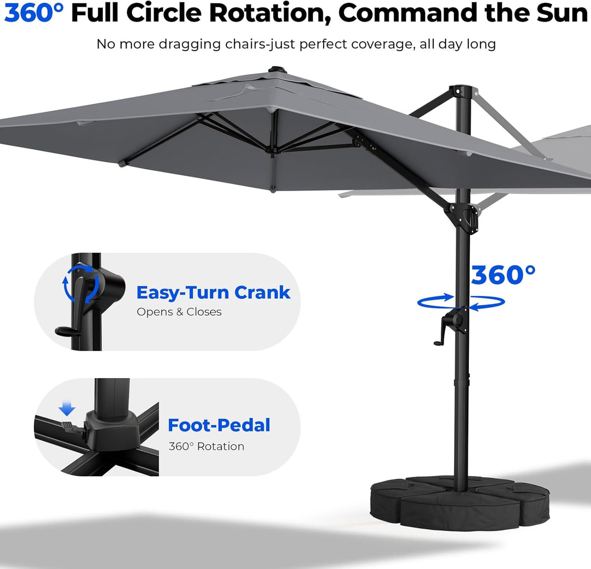 HOMSHADE Cantilever Patio Umbrella, 9x12FT, Grey, Aluminum, 360 Degree Rotation, 6 Tilts