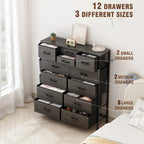12-Drawer Fabric Dresser With Wood Top And Metal Frame