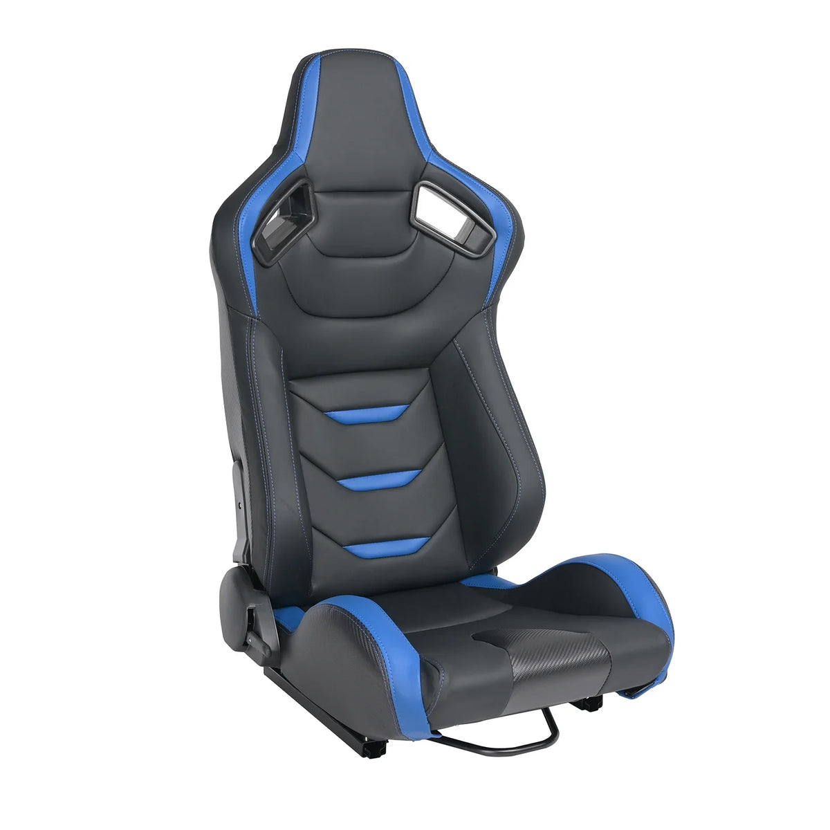 Universal Racing Bucket Seats, Pair With Dual Lock Sliders, Black With Blue PVC Leather, 36.6 x 21.6 x 21.6 in