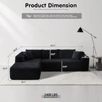 ovios 104in L-Shape Sectional Sofa With Chaise, Grey Plush Corduroy Fabric